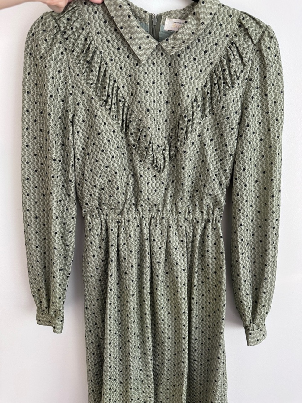 VTG Secretary Dress Green Polka Dots Sz M/L Made In Japan